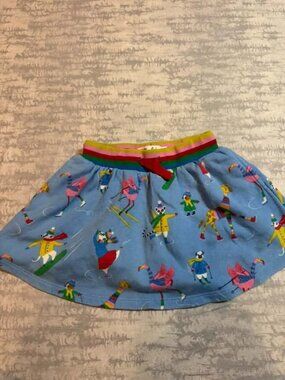 Mini Boden Blue Skirt Animals Skiing Print Rainbow Waist 2-3Y